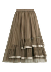 Plus Size Chocolate Asymmetrical Patchwork High Waist Tulle Skirts Summer