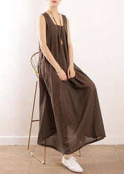 Plus Size Coffee Collar Summer Linen Dress - bagstylebliss