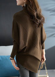 Plus Size Coffee Half Hign Neck Knit Sweaters Batwing Sleeve