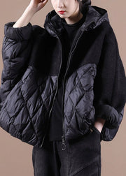 Plus Size Chocolate Hooded Patchwork Duck Down Winter down coat