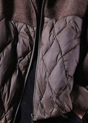 Plus Size Chocolate Hooded Patchwork Duck Down Winter down coat