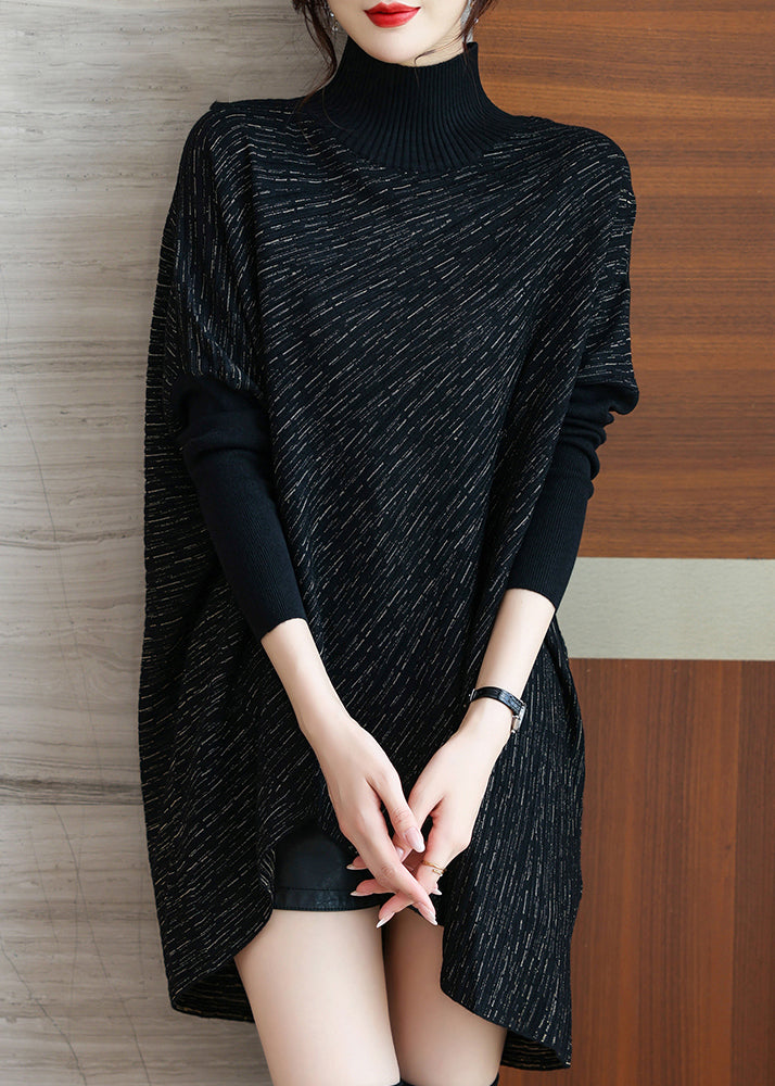 Plus Size Coffee Low High Design Knit Sweater Batwing Sleeve