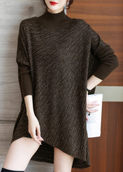 Plus Size Coffee Low High Design Knit Sweater Batwing Sleeve