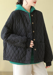 Plus Size Olive Pockets Button Patchwork Fine Cotton Filled Jacket Winter