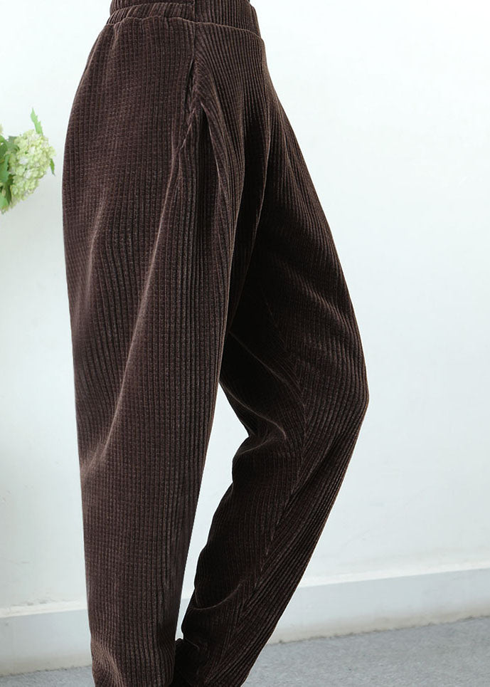 Plus Size Chocolate asymmetrical design Pockets Thick Harem Winter Pants