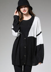 Plus Size Colorblock Button V Neck Knit Fall Loose Short Cardigans