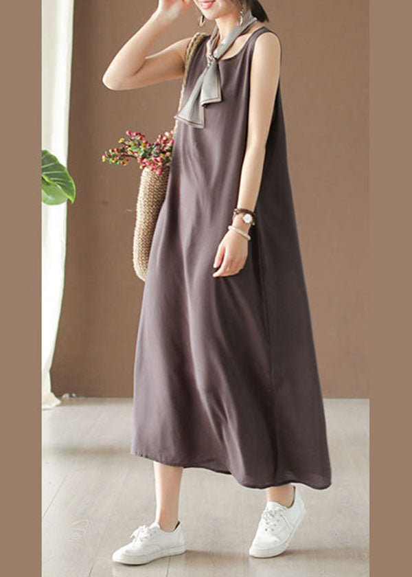 Plus Size Dark Chocolate Cotton Vacation Spaghetti Strap Dresses Summer