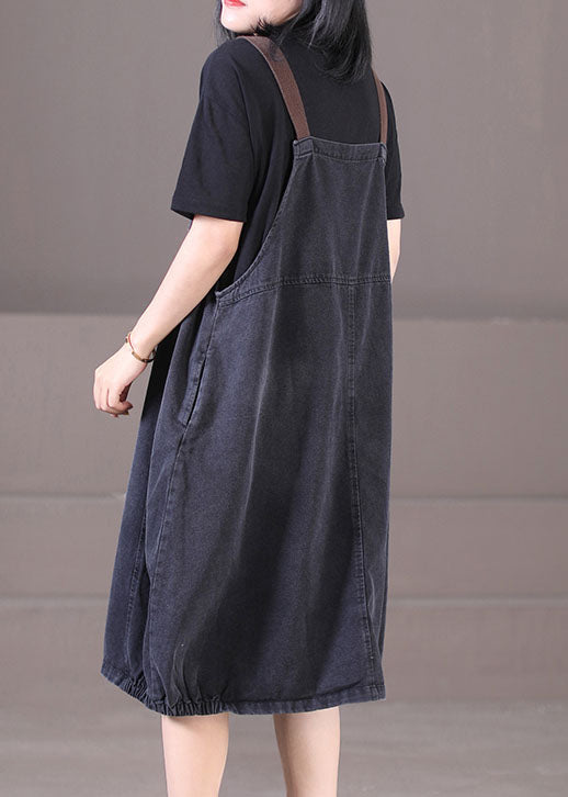 Plus Size Denim Blue Original Design Cotton Strap Long Dresses Summer