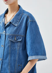 Plus Size Denim Blue Oversized Cotton Coats Half Sleeve