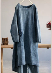 Plus Size Denim Blue U Neck Dress Large Hem Spring Mid Dress - bagstylebliss