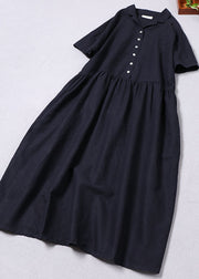 Plus Size Elegant Navy Button wrinkled Dresses Spring