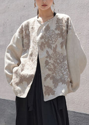 Plus Size Embroidered Floral Button Linen Coats Long Sleeve