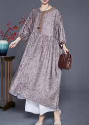 Plus Size Embroidered Print Wrinkled Linen Robe Dresses Summer