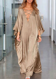 Plus Size Gold Frenulum Chiffon Batwing Sleeve kimono Robe Summer Maxi Dress