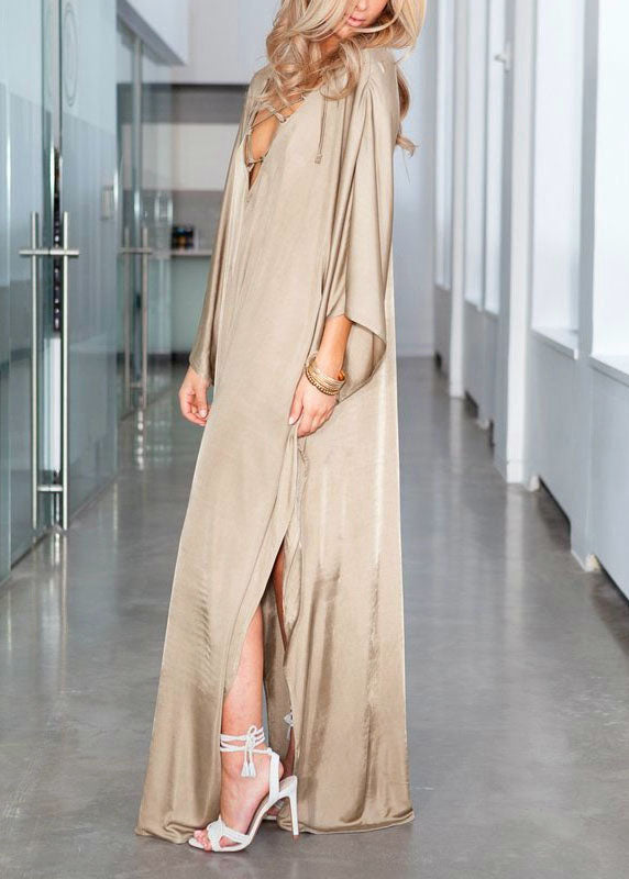 Plus Size Gold Frenulum Chiffon Batwing Sleeve kimono Robe Summer Maxi Dress