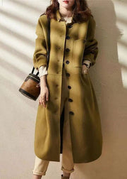 Plus Size Green Button Pockets Patchwork Woolen Long Coat Fall