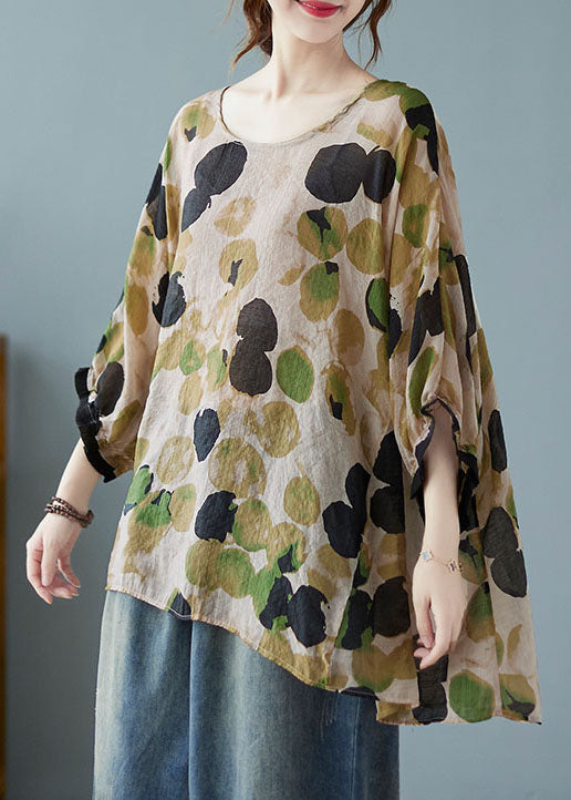 Grüne O-Neck Dot Half Sleeve Shirts in Übergröße