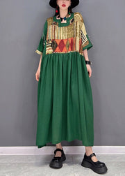 Plus Size Green O-Neck wrinkled Patchwork Long Dress Half Sleeve