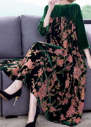 Plus Size Green Patchwork Print Velourskleider Winter