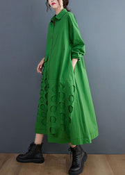 Plus Size Green PeterPan Collar Patchwork Cotton Dress Spring