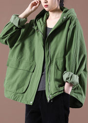 Plus Size Green Pockets Hoodie Coat Spring - bagstylebliss