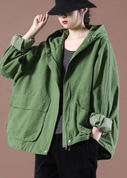 Plus Size Green Pockets Hoodie Coat Spring - bagstylebliss