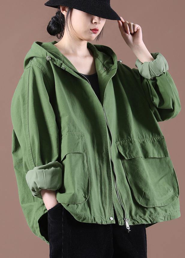 Plus Size Green Pockets Hoodie Coat Spring - bagstylebliss