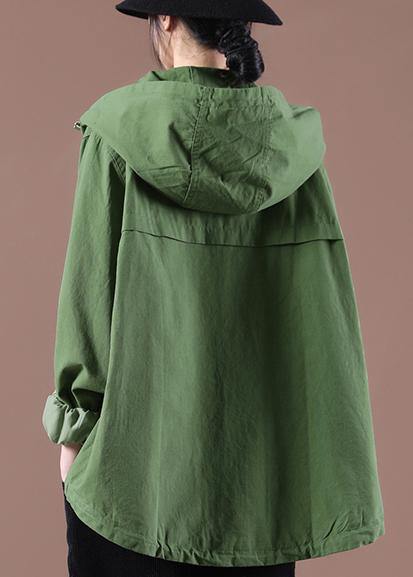 Plus Size Green Pockets Hoodie Coat Spring - bagstylebliss