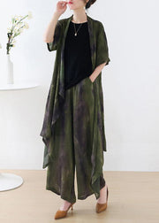 Plus Size Green Silk Blended Tie Dye asymmetrical Wide Leg Design Two Piece Set - bagstylebliss