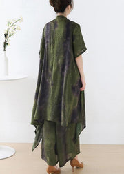 Plus Size Green Silk Blended Tie Dye asymmetrical Wide Leg Design Two Piece Set - bagstylebliss