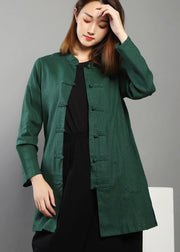 Plus Size Green low high design Chinese Button Spring Shirt Tops - bagstylebliss