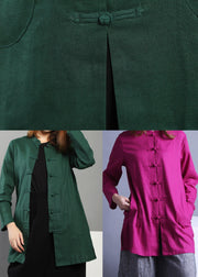 Plus Size Green low high design Chinese Button Spring Shirt Tops - bagstylebliss