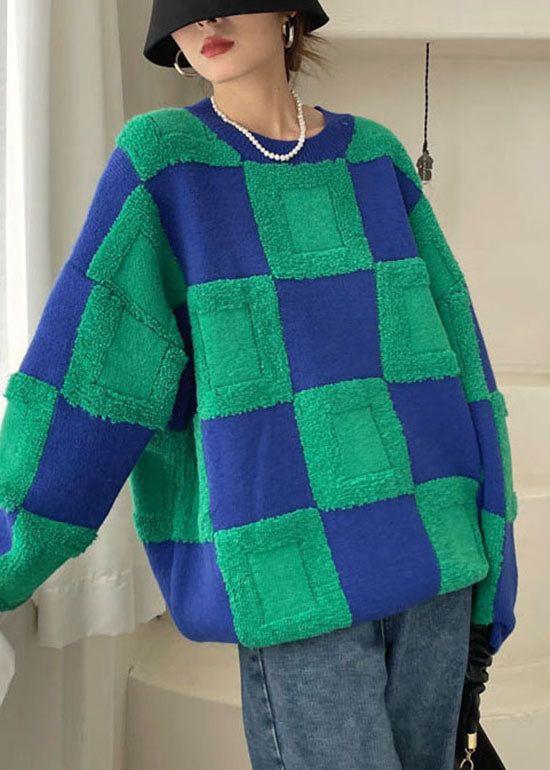 Plus Size Green thick Plaid Knit Sweater Winter