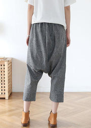 Plus Size Grey Asymmetrical Design Pockets Cotton Crop Pants - bagstylebliss