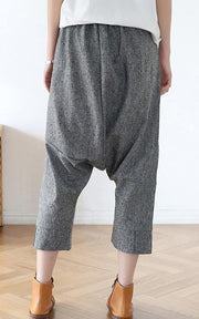 Plus Size Grey Asymmetrical Design Pockets Cotton Crop Pants - bagstylebliss