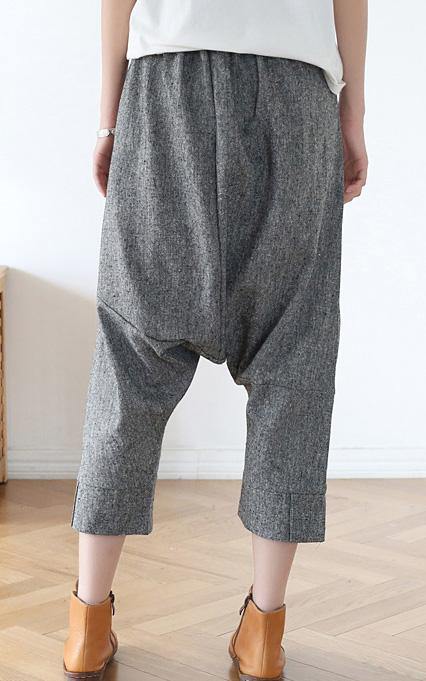 Plus Size Grey Asymmetrical Design Pockets Cotton Crop Pants - bagstylebliss