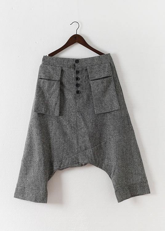 Plus Size Grey Asymmetrical Design Pockets Cotton Crop Pants - bagstylebliss
