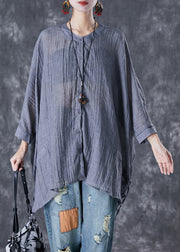 Plus Size Grey Oversized Linen Blouses Batwing Sleeve