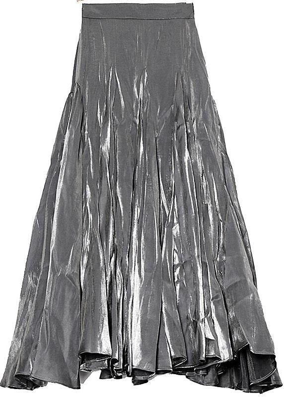 Plus Size Grey Patchwork Asymmetrical design Silk Skirt - bagstylebliss