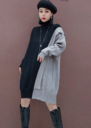 Plus Size Grau Patchwork Casual Strickkleid Winter