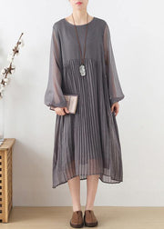 Plus Size Grey Patchwork Chiffon O-Neck Spring Summer Robe Dresses - bagstylebliss