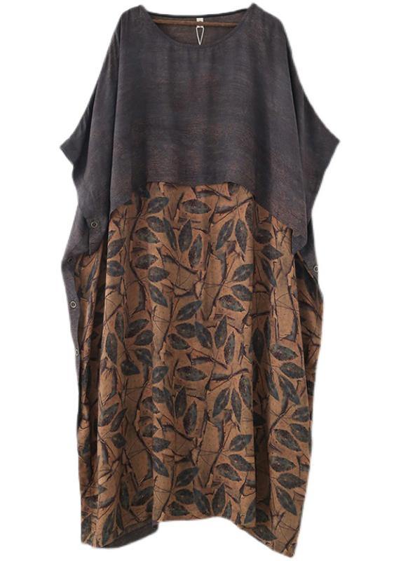 Plus Size Grey Silk blended Patchwork Print Holiday Dress Summer - bagstylebliss