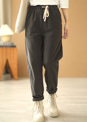 Plus Size Grey Tie Waist Pockets Straight Fall Pants