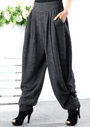 Plus Size Graue, lockere Strickhose mit hoher Taille Winter