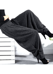 Plus Size Grey high waist Loose Knit Pants Winter