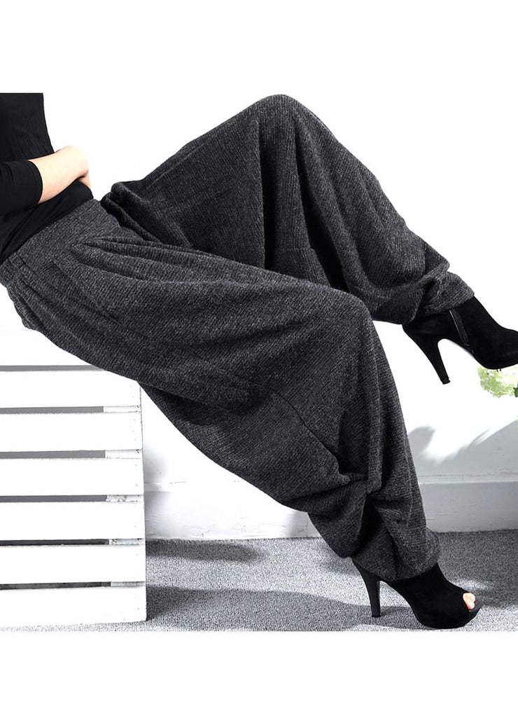 Plus Size Graue, lockere Strickhose mit hoher Taille Winter