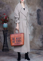 Plus Size Grey tie waist button Peter Pan Collar Trench coats Spring