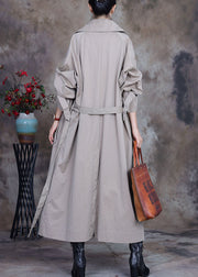 Plus Size Grey tie waist button Peter Pan Collar Trench coats Spring