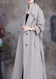 Plus Size Grey tie waist button Peter Pan Collar Trench coats Spring