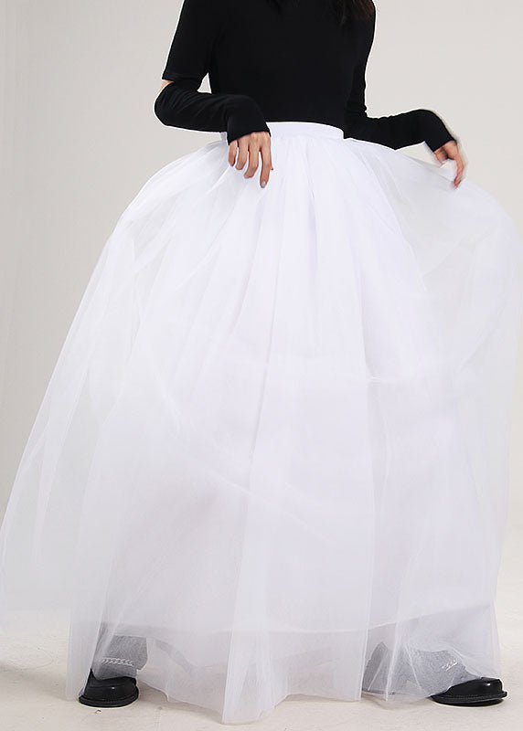 Plus Size Handmade White Solid Tulle Skirt Spring